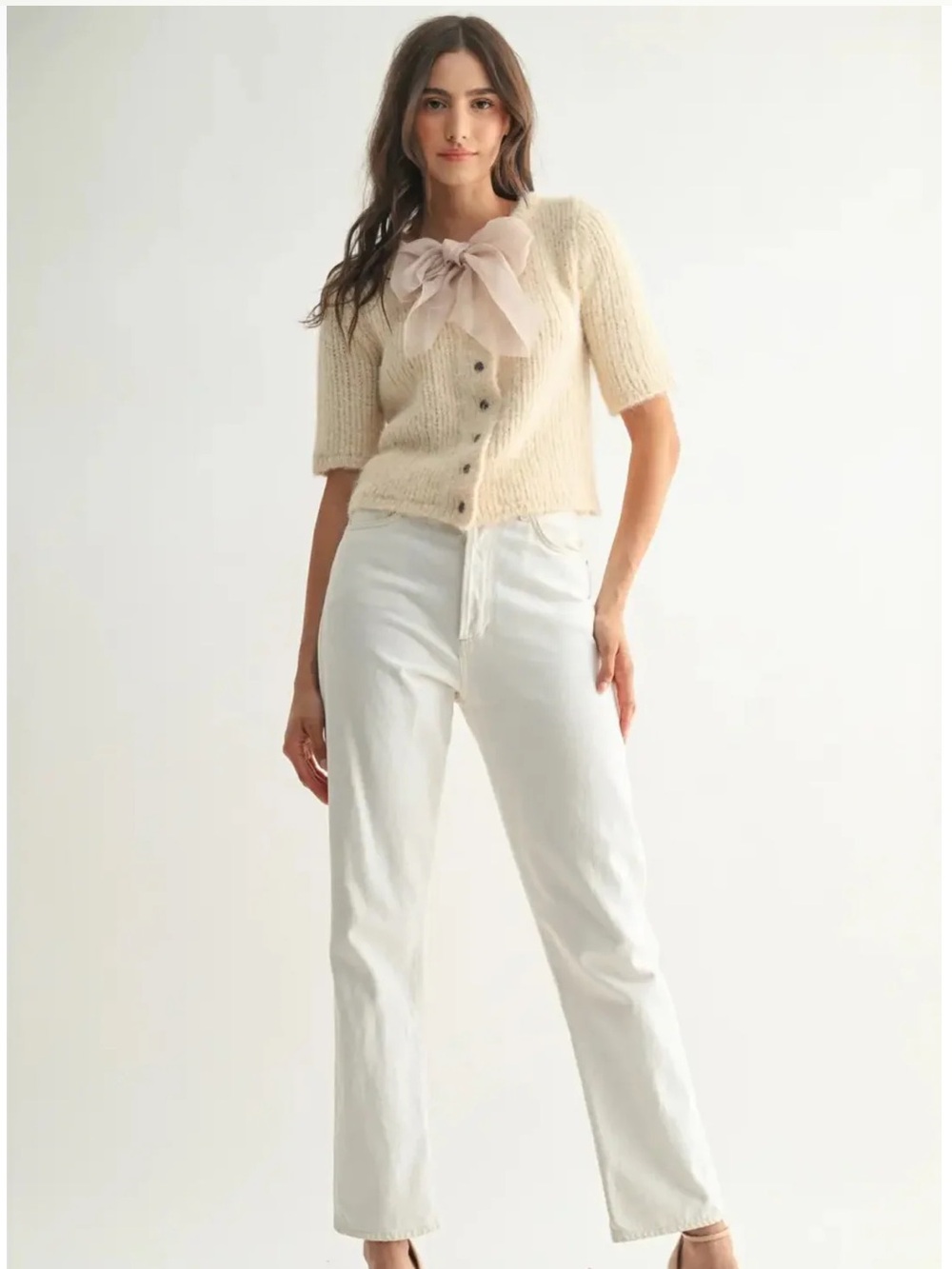 NWT Camellia Grace Chiffon Bow Cardigan - Picture 2 of 13